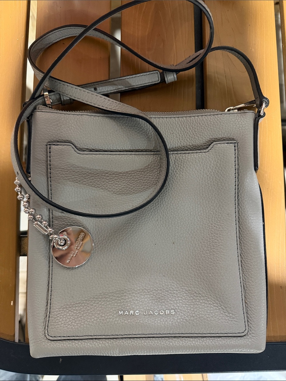 Marc Jacobs Gray Pebbled Leather Crossbody with Logo Charm